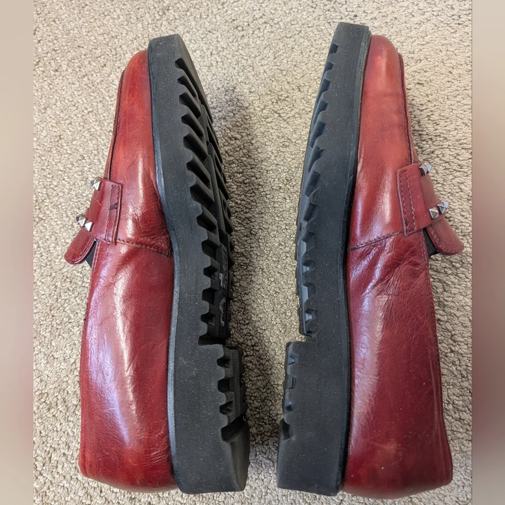 Vintage Paul Green Burgundy Red Leather Studded Chunky Loafers Women Size 7.5 - Picture 4 of 8